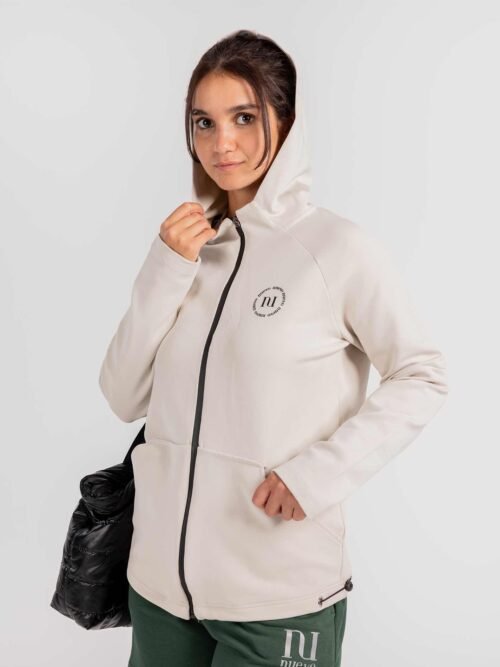 Zip Thru Hoodie Jacket-Ivory