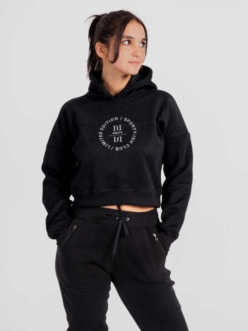 All Hours Secret Pocket Cropped Hoodie-Black